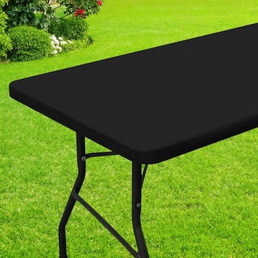 Smiry Rectangle Picnic Table Cloth Waterproof Elastic Fitted Tablecloths for 4 Foot Tables Washable Polyester Table Cover for Camping Indoor and Outdoor Black 30x48