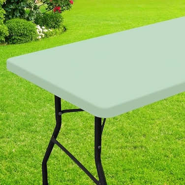 Smiry Rectangle Picnic Table Cloth Waterproof Elastic Fitted Tablecloths for 6 Foot Tables Washable Polyester Table Cover for Camping Indoor and Outdoor Green 30x72