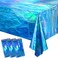 Hallswl 3 Pcs Iridescent Waves Tablecloths Disposable Plastic Ocean Blue Table Cloth Rectangle Table Covers for Under the Sea Beach Surf Pool Party Birthday Party Decorations 54 x 108 Inch