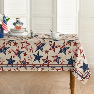 Horaldaily 4th of July Rectangular Tablecloth 60120 Inch Patriotic Memorial Day Blue Red Star Independence Day Washable Table Cover for Party Picnic Dinner Decor