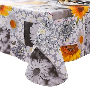Walrus Heavy Duty Vinyl Tablecloth with Flannel Backing Waterproof OilProof Plastic Table Cloth StainResistant Wipeable Rectangle or Square Table Cover for Indoor and Outdoor Sunflower 52X70 Inch