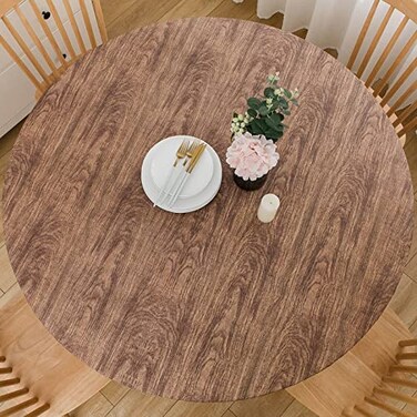 LIBERECOO Round Vinyl Fitted Tablecloth with Flannel Backing Elastic Edge Table Cover Waterproof StainResistant Wipeable Tablcloths Fits 4556 Round Tables