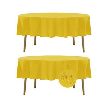 Fokitut 2 Pack Waterproof Round Tablecloth 60 Inch Stain Resistant and Wrinkle Polyester Table Cloth Fabric Table Cover for Kitchen Dining Wedding Party Holiday DinnerYellow