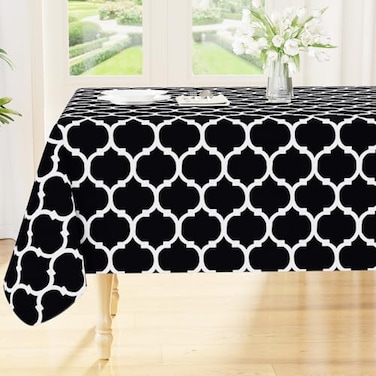 Smiry Rectangle Table Cloth Waterproof Vinyl Tablecloth with Flannel Backing for Rectangle Tables Wipeable Spillproof Plastic Tablecloths for Dining Camping Indoor and Outdoor 52x70 Black