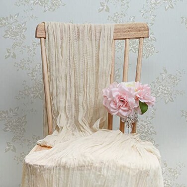 Asiuriys Ivory Gauze Table Runner Cheesecloth Table Runner 120 inches Long Tulle Beige Bohemian Rustic Tablecloth Wedding Bridal Shower Decor