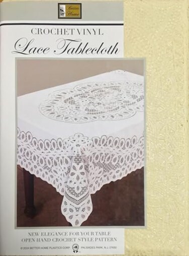 Better Home New Crochet Vinyl Lace Tablecloth 60 wide X 90 long Oblong Bone Beige