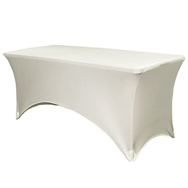YOUR CHAIR COVERS Rectangular Spandex Table Covers 6ft Fitted Tablecloth Wedding Event Patio Decorations Elastic Fabric Stretch Tables Cover for 6 ft Folding Table Ivory