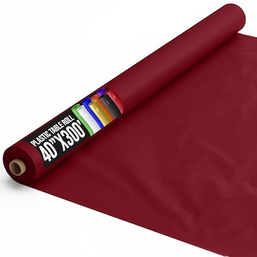 Party Solids Exquisite Burgundy Plastic Table Cover Roll 40 X 300 Table Cloth Plastic Cover Roll Premium Quality Thick 05 MIL Banquet Rolls Disposable Tablecloth Rolls