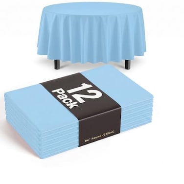 Exquisite 12Pack Premium Plastic Tablecloth 12Pack Premium Plastic Tablecloth 84in Round Table Cover Light Blue