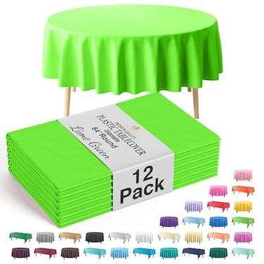 Exquisite 12Pack Premium Plastic 84Inch Round Tablecloth Lime Green