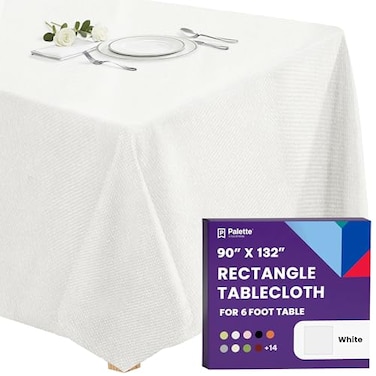 Gee Di Moda Rectangle Tablecloth 90 x 132 Inch White Table Cloth for 6 Foot Tables with FloorLength Drop Heavy Duty Washable Fabric for Holiday Party Dinner Weddings Baby Shower