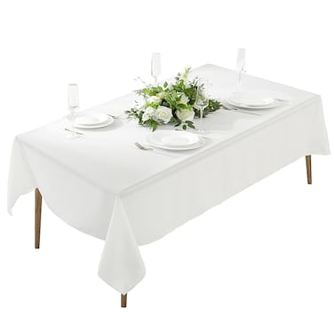 Craft And Party Rectangle Tablecloth 60 x 102 Inch White Tablecloth 6ft Rectangle Table Cloth Polyester Fabric Washable Tablecloth for Home Party Wedding or Restaurant Use