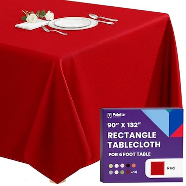 Gee Di Moda Rectangle Tablecloth 90 x 132 Inch Red Table Cloth for 6 Foot Tables with FloorLength Drop Heavy Duty Washable Fabric for Holiday Party Dinner Weddings Baby Shower