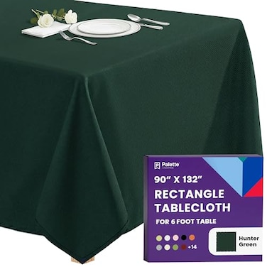 Gee Di Moda Rectangle Tablecloth 90 x 132 Inch Hunter Green Table Cloth for 6 Foot Tables with FloorLength Drop Heavy Duty Washable Fabric for Holiday Party Dinner Weddings Baby Shower