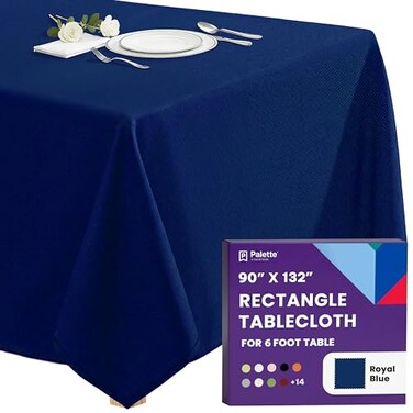 Gee Di Moda Rectangle Tablecloth 90 x 132 Inch Royal Blue Table Cloth for 6 Foot Tables with FloorLength Drop Heavy Duty Washable Fabric for Holiday Party Dinner Weddings Baby Shower