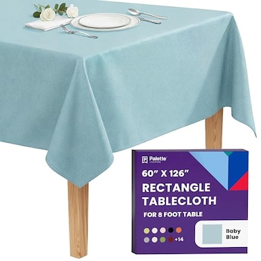 Gee Di Moda Rectangle Tablecloth 60 x 126 Inch Baby Blue Table Cloth for 8 Foot Rectangle Tables Heavy Duty Washable Fabric for Holiday Party Dinner Weddings Baby Shower Events