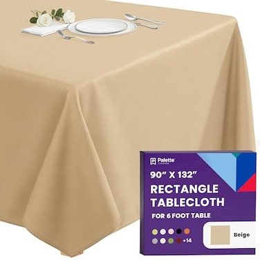 Gee Di Moda Rectangle Tablecloth 90 x 132 Inch Beige Table Cloth for 6 Foot Tables with FloorLength Drop Heavy Duty Washable Fabric for Holiday Party Dinner Weddings Baby Shower