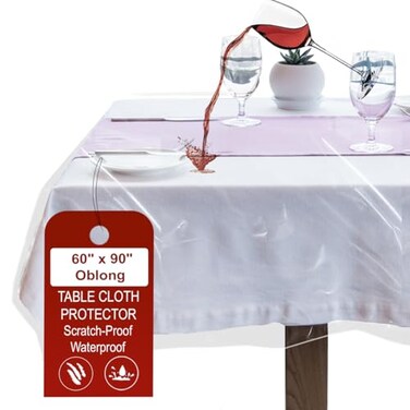 LAMINET Clear Plastic Tablecloth Protector Cover HeavyDuty Deluxe Vinyl Table Cover 60 x 90 Oblong Rectangular Crystal Clear Easy Clean