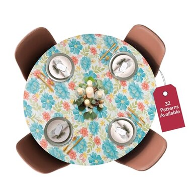 Covers For The Home Deluxe Elastic Edged Flannel Backed Vinyl Fitted Table Cover Floral Pattern Large Round Oblong Oval Fits Tables up to 45 56 Diameter