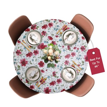 Covers For The Home Deluxe Elastic Edged Flannel Backed Vinyl Fitted Table Cover Watercolor Floral Pattern Small Round Oblong Oval Fits Tables up to 40 44 Diameter