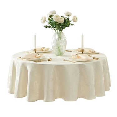 Newbridge Barcelona Luxury Damask Fabric Tablecloth 90 Round Antique White 100 Polyester No Iron Soil Resistant Dining Room Party and Banquet Table Cover
