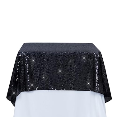 PartyDelight Sequin Tablecloth Square 50x50 Black Shimmer Table Cloths Sparkle Glitter Decorations