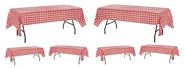 Oojami 6Pack Red and White Checkered Plastic Tablecloths 54 x 108 Gingham Disposable Picnic Table Covers for Outdoor BBQ Parties Events