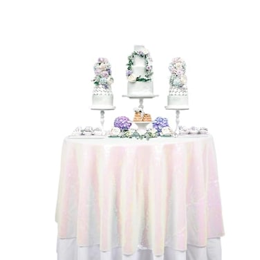 ShinyBeauty Sequin TableclothIridescent White48Inch Round Sparkle TableclothGlitter Table ClothSequin Wedding Tablecloth