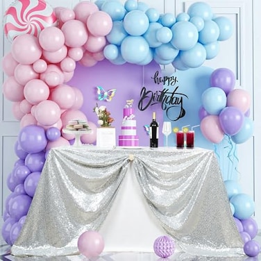 PartyDelight Sequin Tablecloth Silver Sparkly Rectangular Table Cloth Wedding Sweetheart Christmas 48x72