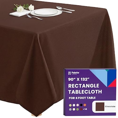 Gee Di Moda Rectangle Tablecloth 90 x 132 Inch Chocolate Table Cloth for 6 Foot Tables with FloorLength Drop Heavy Duty Washable Fabric for Holiday Party Dinner Weddings Baby Shower