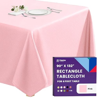Gee Di Moda Rectangle Tablecloth 90 x 132 Inch Pink Table Cloth for 6 Foot Tables with FloorLength Drop Heavy Duty Washable Fabric for Holiday Party Dinner Weddings Baby Shower