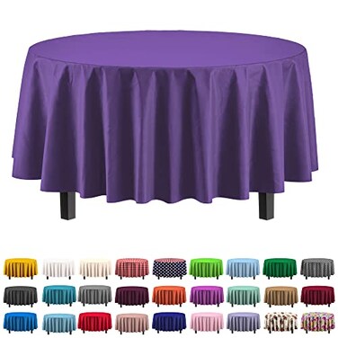 Party Solids Exquisite 6Pack Premium Plastic Tablecloth 84in Round Plastic Table Cover Purple