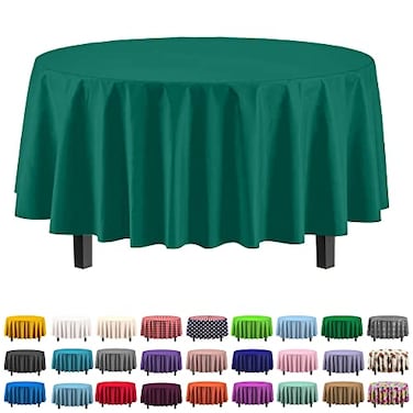 Party Solids Exquisite 6Pack Premium Plastic Tablecloth 84in Round Plastic Table Cover Dark Green