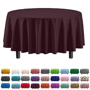 Party Solids Exquisite 6Pack Premium Plastic Tablecloth 84in Round Plastic Table Cover Brown