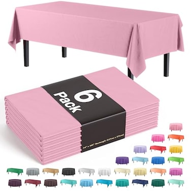 Party Solids Exquisite 6Pack Premium Plastic Tablecloth 54in x 108in Rectangle Plastic Table Cover Pink