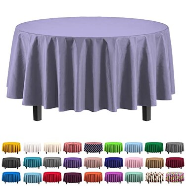 Party Solids Exquisite 6Pack Premium Plastic Tablecloth 84in Round Plastic Table Cover Lavender