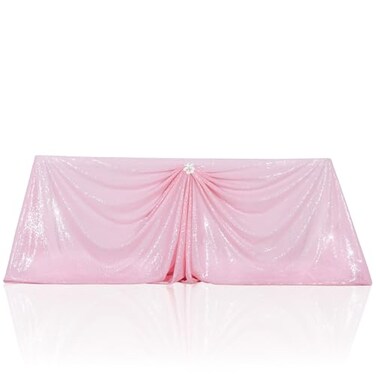 PartyDelight Sequin Tablecloth Pink 90x132 Sparkly Table Cloth Wedding Table Topper Rectangular