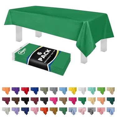 Grandipity Green Plastic Table Cloth Disposable 6 Pk 54in x 108in Plastic Tablecloths for Rectangle Tables Premium Party Table Cloths Disposable for 6ft to 8ft Rectangle Tables