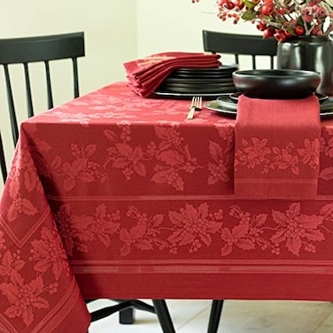 Benson Mills Holiday Elegance Heavyweight Engineered Jacquard Fabric Table Cloth Holiday Winter and Christmas Tablecloth Dark Red 60 X 84 Rectangular