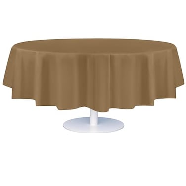 Grandipity 12 Pack Premium Disposable Plastic Tablecloth 84 Inch Decorative Round Table Cover Gold