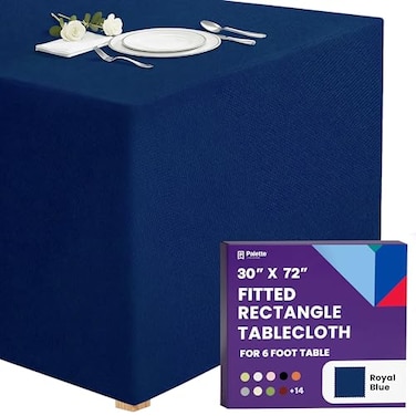 Gee Di Moda Fitted Tablecloth 72 x 30 Inch Royal Blue FloorLength Fitted Table Cloth for 6 Foot Rectangle Table Heavy Duty Washable Fabric for Parties Dinner Weddings Baby Shower Trade Show