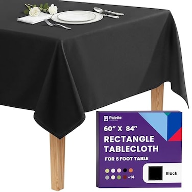 Gee Di Moda Rectangle Tablecloth 60 x 84 Inch Black Table Cloth for 5 Foot Rectangle Tables Heavy Duty Washable Fabric for Holiday Party Dinner Weddings Baby Shower Events