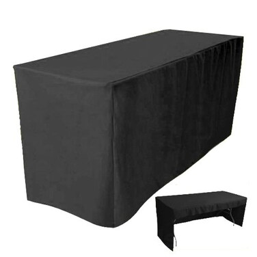 FIRE ROSE 4LESSCO 8 Fitted Tablecloth Table Cover Trade Show Event Open Back Side 3 Sided Black