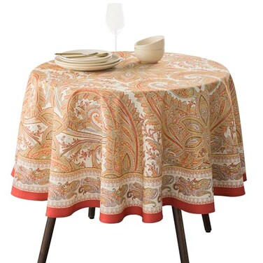 Maison d' Maison d Hermine Table Cloth Round Table 100 Cotton 63 Inches Fall Tablecloth Reusable Everyday Use for Thanksgiving Christmas Decorations Dining Farmhouse Party Kashmir Paisley