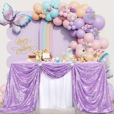 B-COOL BCOOL Sequin Tablecloth Party Decoration Romantic Sparkly Party Tablecloth Glitter Table Overlays for Wedding Sequin Overlay for Ceremony Lavender 50x50inch Square