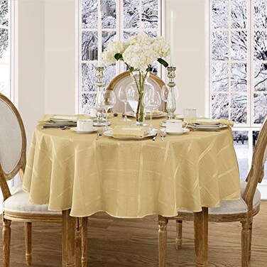 Newbridge 60 x 84 Inch Oval Fabric Tablecloth Elegance Plaid 100 Polyester No Iron Soil Resistant Dining Room Party and Banquet Table Cover Solid Textured Ribbon Gold