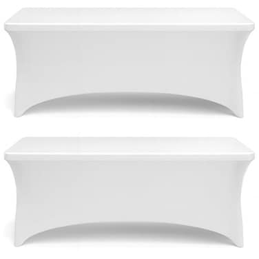 White Classic Stretch Spandex Table Covers 6FT Pack of 2 Fitted Tablecloths for Rectangle Tables Stretchy Wrinkle Resistant Folding Table Cover White
