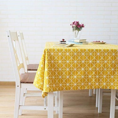 meioro Yellow Boho Table Cloth Rectangle Cotton Linen Nordic Twill Tablecloths Wrinkle Free Fabric Checkerboard Stripe Table Cloths Rustic Cover for Kitchen Dining Party Outdoor Picnic36 x 36 Inch