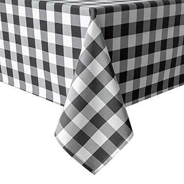 Hiasan 60 x 84 Inch Checkered Tablecloth Rectangle Wrinkle Resistant and Waterproof Table Cloth for Picnic Dinner and Party Washable Polyester Fabric Black and White Gingham Pattern