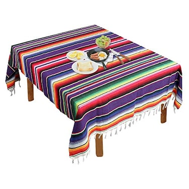 Fowecelt Mexican Serape Blanket Tablecloth 59 x 84 Inch for Mexican Party Wedding Decorations Outdoor Picnics Dining Table Large Square Fringe Cotton Handwoven Table Cloth